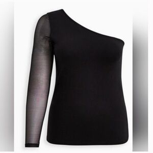 NWT Torrid Foxy One Shoulder Mesh Sleeve Top in Black Size 2, 2X